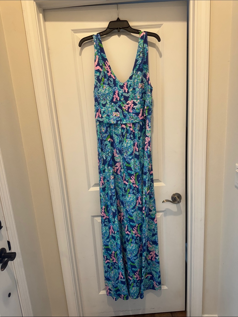 NWT Lilly Pulitzer Navy Dress with Pink and Teal Tropical Print - Picture 4 of 6